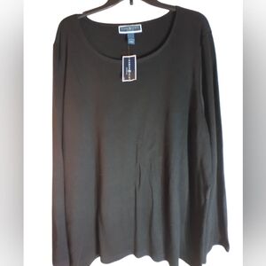 Karen Scott Classic Black Long Sleeve Blouse Size 3X Workwear Event Minimalist